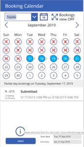 Calendar view of available bookings in powerapps